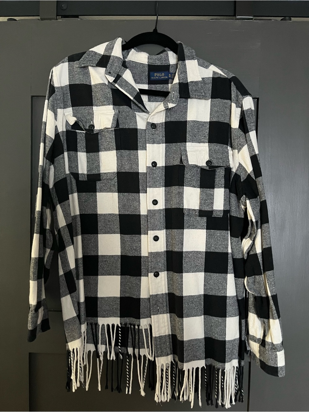 Ralph Lauren Black & White Buffalo Plaid Fringe Button-Down Shirt (women’s)